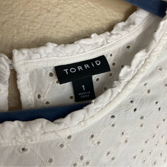Torrid Eyelet Babydoll Scalloped Hem Sleeveless Top Blouse 1x White Beachy - Picture 5 of 5